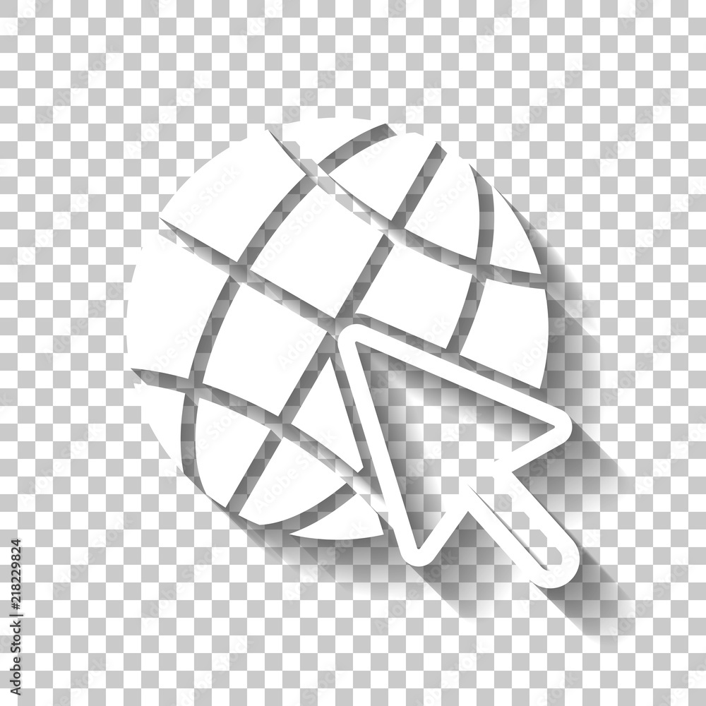 Aufkleber globe and arrow icon. white icon with shadow on transparent back