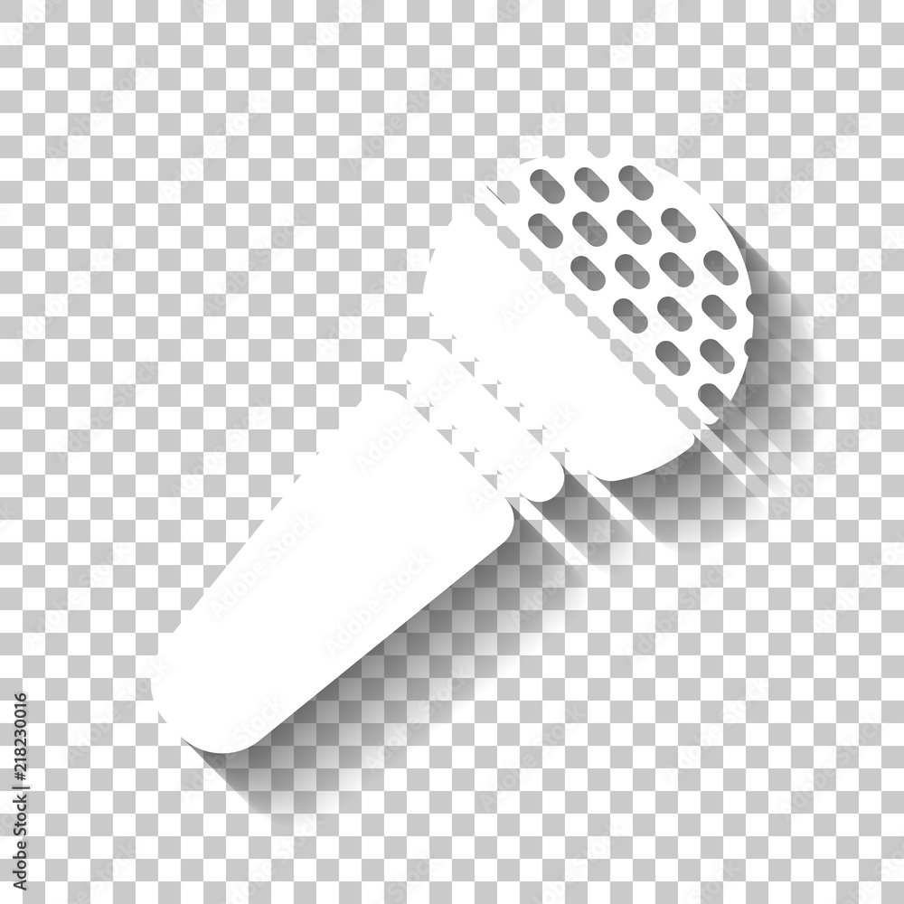 Poster hands microphone icon. white icon with shadow on transparent bac