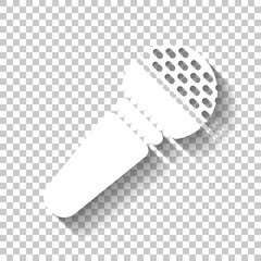 Hands microphone icon. White icon with shadow on transparent bac