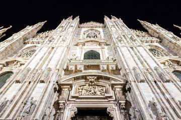 Catholic Church Duomo Di Milano illuminated at night from Italy