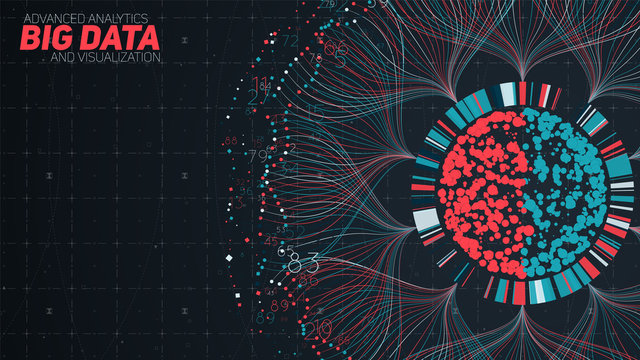Big data circular visualization. Futuristic infographic. Information aesthetic design. Visual data complexity. Complex data threads graphic. Social network representation. Abstract graph