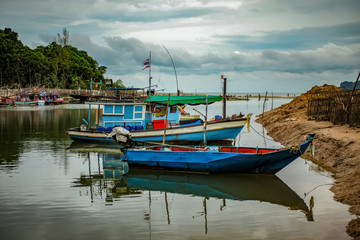 Thai fishing boats at the harbor, Prachuap Khiri Khan, Thailand.