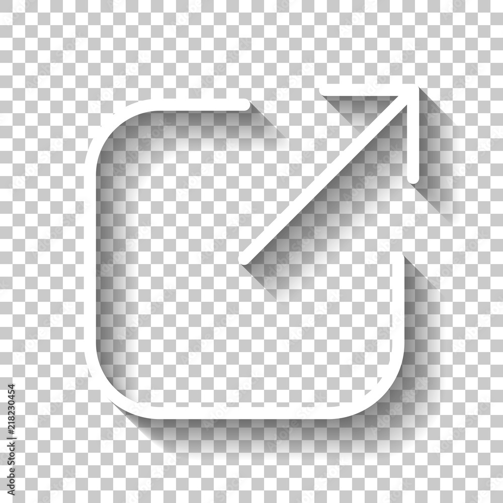 Poster share, logout or upload. diagonal arrow out square. white icon w
