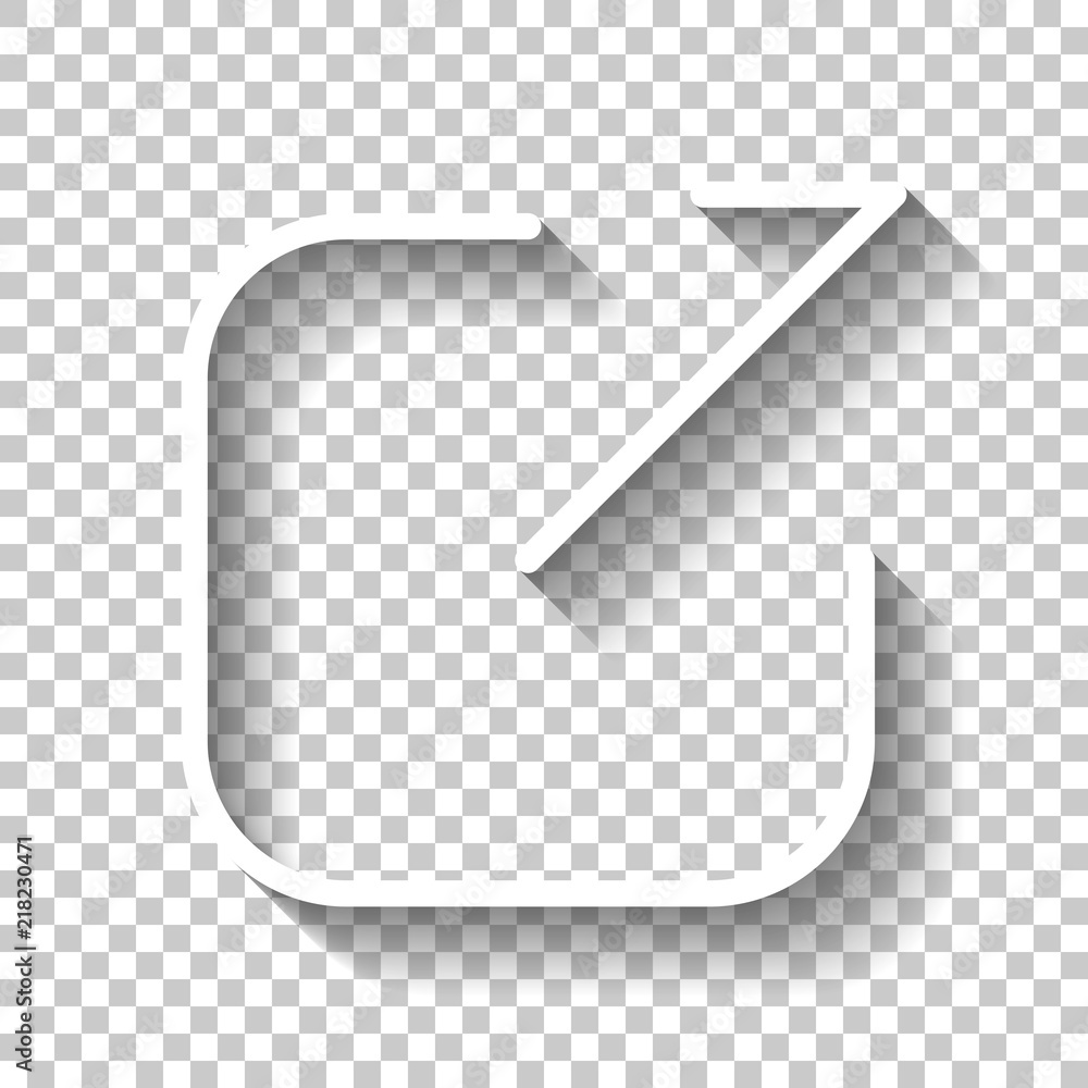 Poster share, logout or upload. diagonal arrow out square. white icon w
