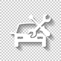 Car service, repair instrument, fix. White icon with shadow on t