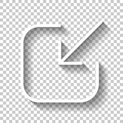 Share, login or download. Diagonal arrow into square. White icon