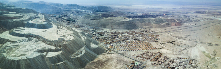 An aerial view of Chuquicamata, long time ago the biggest open pit mine in the world and an amazing...