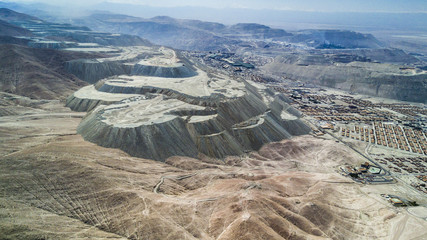 An aerial view of Chuquicamata, long time ago the biggest open pit mine in the world and an amazing representation of how we are consuming our world, incredible the amount of sand out of the ground