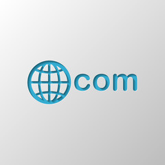 one of main domains, globe and com. Paper design. Cutted symbol