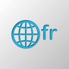 domain of France, globe and fr. Paper design. Cutted symbol with