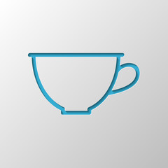 Simple cup of coffee or tea. Linear icon, thin outline. Paper de
