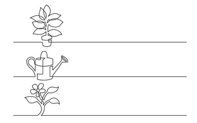 banner design - continuous line drawing of business icons: home plant, watering can, flower © OneLineStock