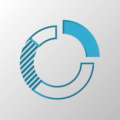 Business pie chart icon. Paper design. Cutted symbol with shadow