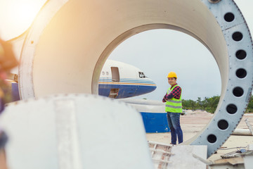 Engineers are checking the repair aircraft,Concept maintenance of aircraft.
