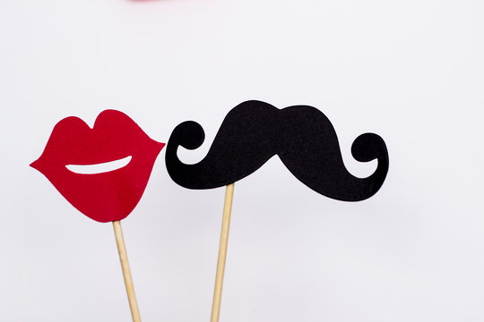 Photo booth props lips and Black Mustache against white background