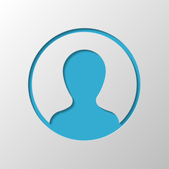 Profile, person in circle. Paper design. Cutted symbol with shad