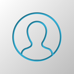 Profile, person in circle. Paper design. Cutted symbol with shad