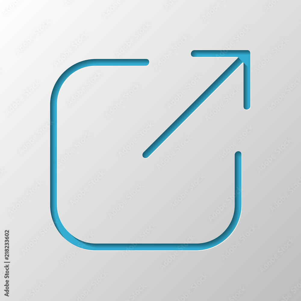 Poster share, logout or upload. diagonal arrow out square. paper design
