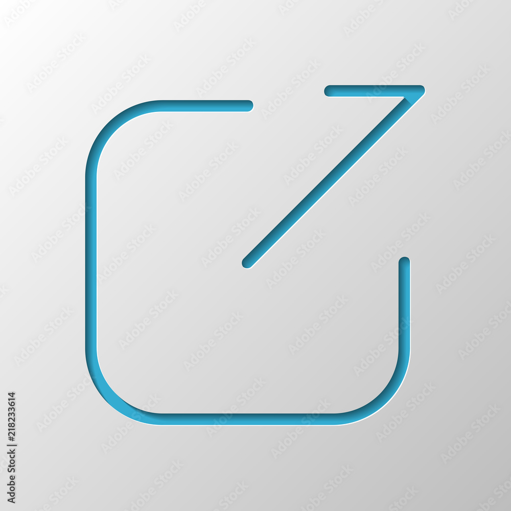 Poster share, logout or upload. diagonal arrow out square. paper design