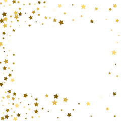 Gold stars on a white background. Vector IIlustration. Golden stars on a white square background. Template for holiday designs, invitation, party, birthday, wedding.