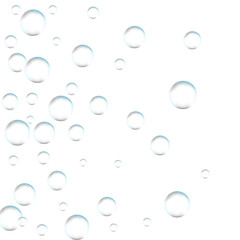 Underwater fizzing air bubbles on white background. Fizzy sparkles in water, sea, aquarium, ocean. Effervescent drink. Undersea vector texture.