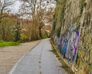 Empty Tiber Sidewalk Rome, Italy