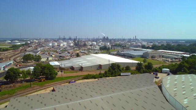 Aerial video of an industrial oil refinery