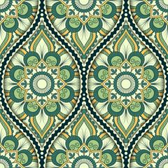 Seamless pattern with ethnic mandala ornament. Hand drawn vector illustration