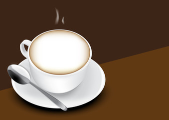 Hot Espresso Coffee cafe with realistic bowl and spoon on brown background vector illustration