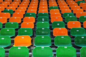 Fototapeta premium numbered plastic seats at open air grandstand