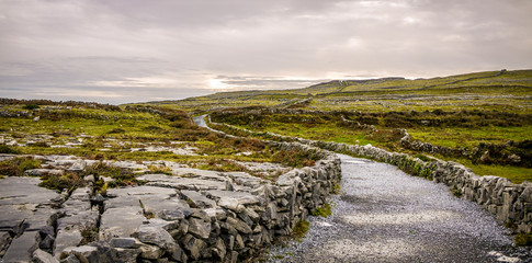 Walkway through the barran landscape of Inis Mor in the Aran Islands.