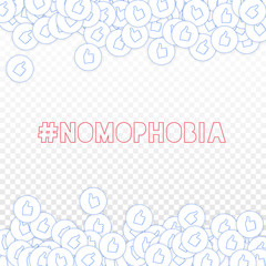 Social media icons. Nomophobia concept. Falling scattered thumbs up. Quaint borders elements on tran