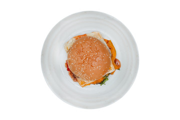 hamburger in dish isolated on white background - clipping paths