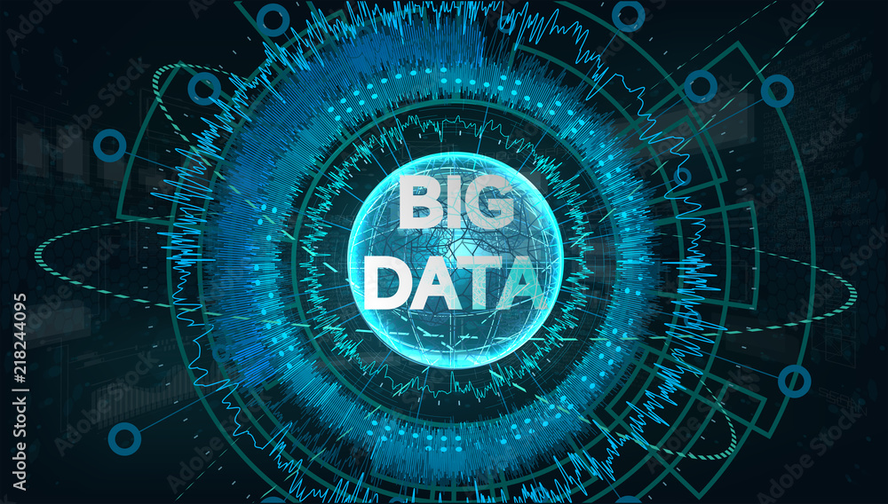 Aufkleber Big data visualization, abstracrt fractal element with lines and energy power. Big data connection. Data array visual concept. Graphic abstract background. Vector illustration