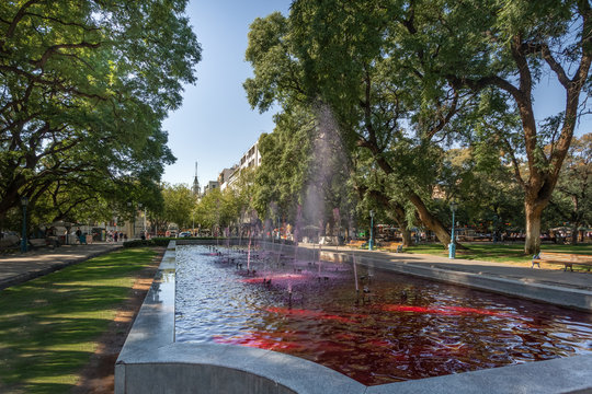 Plaza Independencia (Independence Square) fountain with red water like wine - Mendoza, Argentina - Mendoza, Argentina