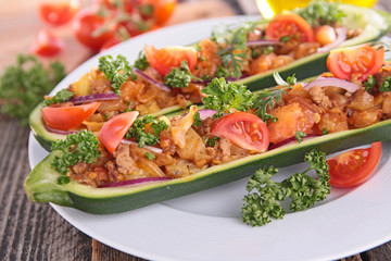 baked zucchini with beef and tomato
