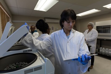 Scientists working in laboratory