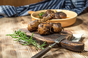 Fried chicken drumsticks.