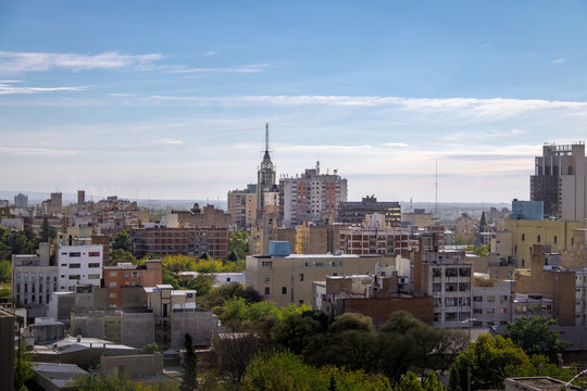 Aerial view of Mendoza City and Edificio Gomez Building - Mendoza, Argentina