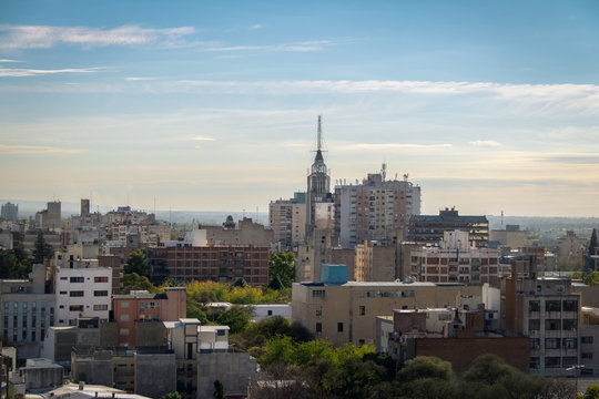Aerial view of Mendoza City and Edificio Gomez Building - Mendoza, Argentina