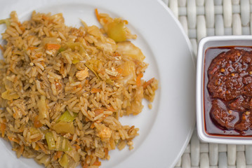 Nasi goreng and sambal from above.