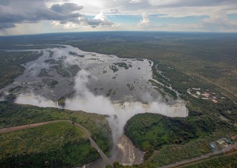 Aerial picture of the famous Victoria Falls between Zambia and Zimbabwe