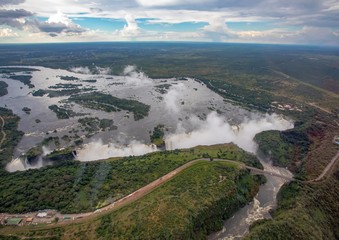 Aerial picture of the famous Victoria Falls between Zambia and Zimbabwe