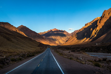 Sunset on Ruta 7 the road between Chile and Argentina through Cordillera de Los Andes - Mendoza Province, Argentina