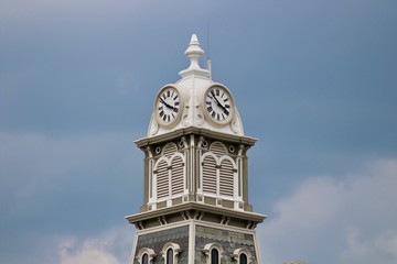 clock tower in a small rural town square