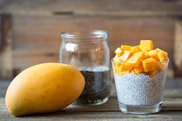 Chea seed pudding on coconut milk with mango 