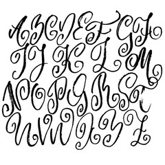 Hand drawn modern dry brush lettering. Grunge style alphabet. Handwritten font. Vector illustration.