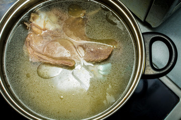 Veal boiled in the pot for soup