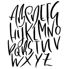 Hand drawn modern dry brush lettering. Grunge style alphabet. Handwritten font. Vector illustration.