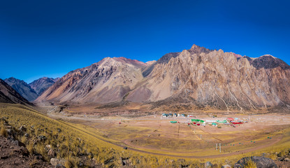 Aerial view of Los Penitentes Ski Resort village in the Summer at Cordillera de Los Andes - Mendoza Province, Argentina.